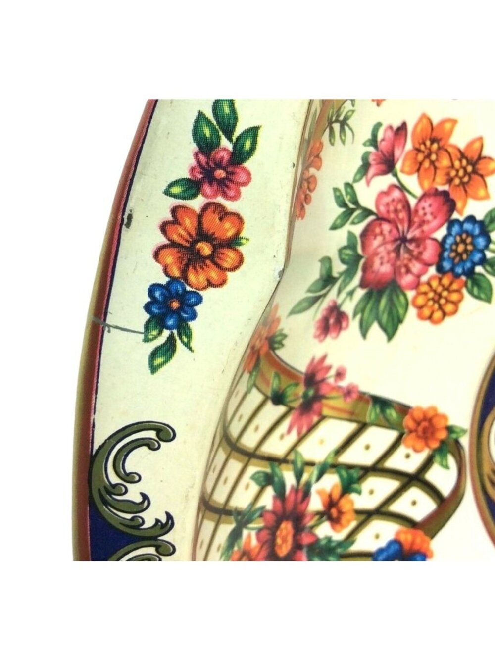 Daher England Serving Fruit Bowl Decorated Ware Tin Floral Gold Vintage 1971 - Picture 5 of 9
